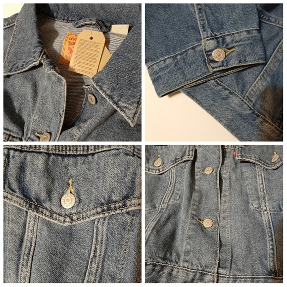 ๐Levi's Oversized Medium Wash Denim Cropped Trucker Jacket - Picture 4 of 12